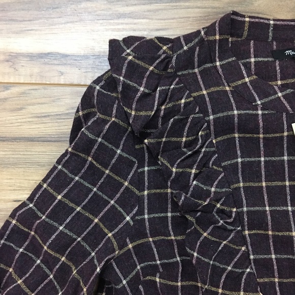 NWT Madewell Plaid Ruffle-Front Top - Picture 6 of 8